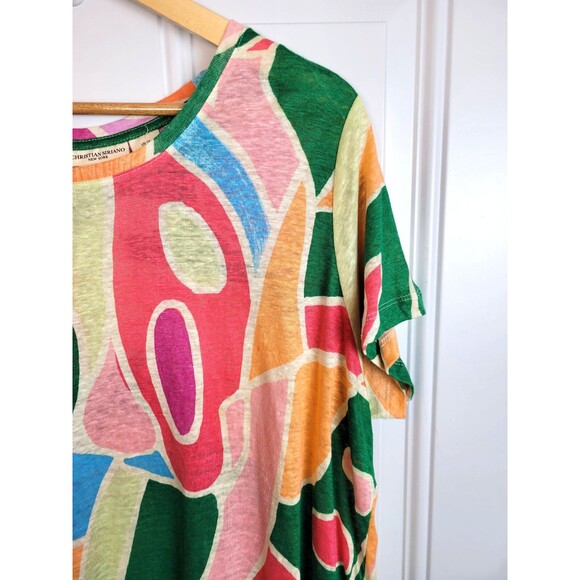 Christian Siriano Plus Size Linen Short Sleeve Top 1X Artsy Colorful - Picture 2 of 6